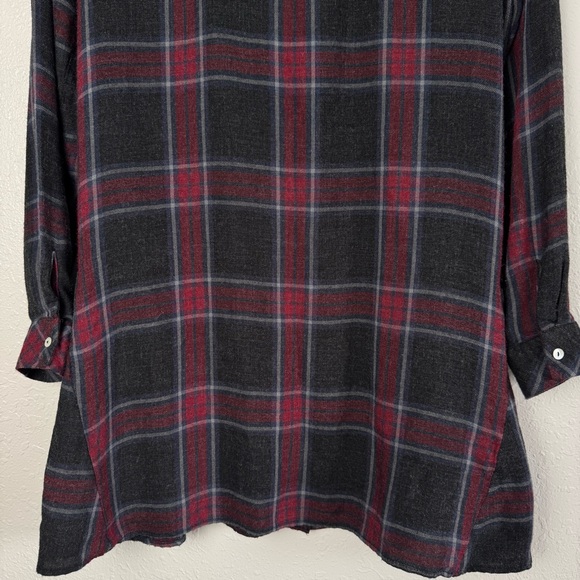Zara plaid red black button down pocket tunic top mini dress M - Picture 8 of 10